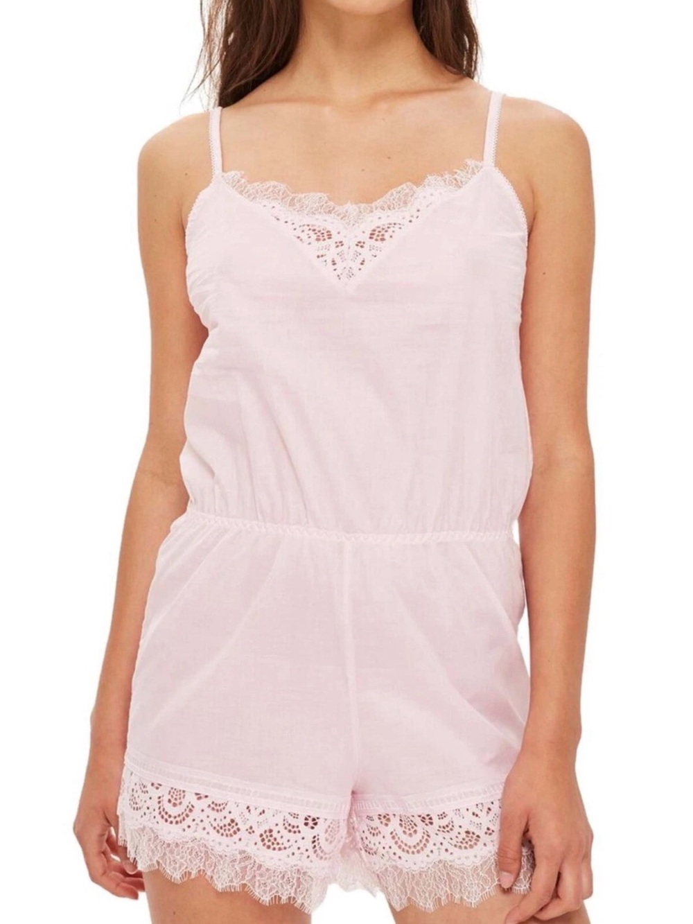 Topshop Light Pink Lace-Trim Romper Pajama
